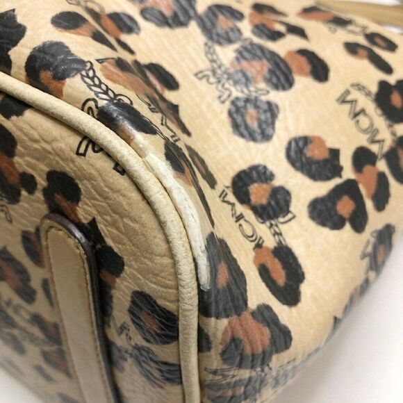 Brown MCM Visetos Leopard Print Leather Tote Bag with studs - Picture 6 of 10